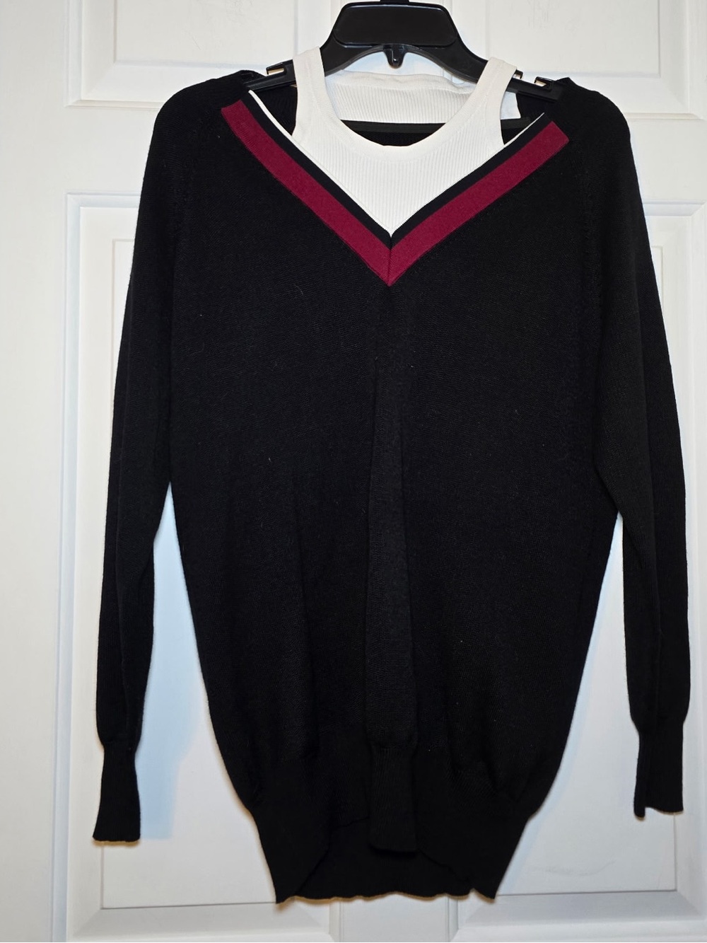 T by Alexander Wang Varsity Trim V-Neck Wool Sweater Layered Tank Sz 6 Preppy
